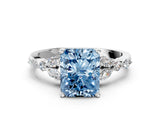 White gold Fancy Blue Radiant Cut Diamond Solitaire Ring with Side Stones and Four-Prong Setting_122