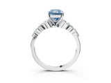 White gold Fancy Blue Radiant Cut Diamond Solitaire Ring with Side Stones and Four-Prong Setting_125