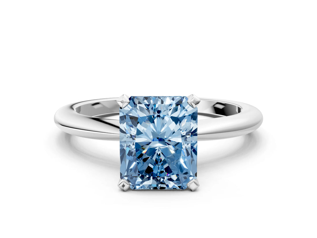 White gold Fancy Blue Radiant Cut Diamond Solitaire Ring with Six-Prong Setting and Classic Band_280