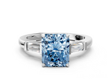 White gold Fancy Blue Radiant  Cut Diamond Solitaire Ring with Tapered Baguette Accents and Four-Prong Setting_58