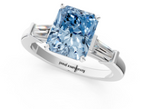 White gold Fancy Blue Radiant  Cut Diamond Solitaire Ring with Tapered Baguette Accents and Four-Prong Setting_59