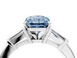 White gold Fancy Blue Radiant  Cut Diamond Solitaire Ring with Tapered Baguette Accents and Four-Prong Setting_62