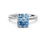 White gold Fancy Blue Radiant Cut Diamond Solitaire Ring with Thin Band and Prong Setting_42