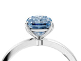 White gold Fancy Blue Radiant Cut Diamond Solitaire Ring with Thin Band and Prong Setting_46