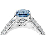 White gold Fancy Blue Radiant Cut Diamond Solitaire Ring with Three-Row Pavé Band and Four-Prong Setting_52