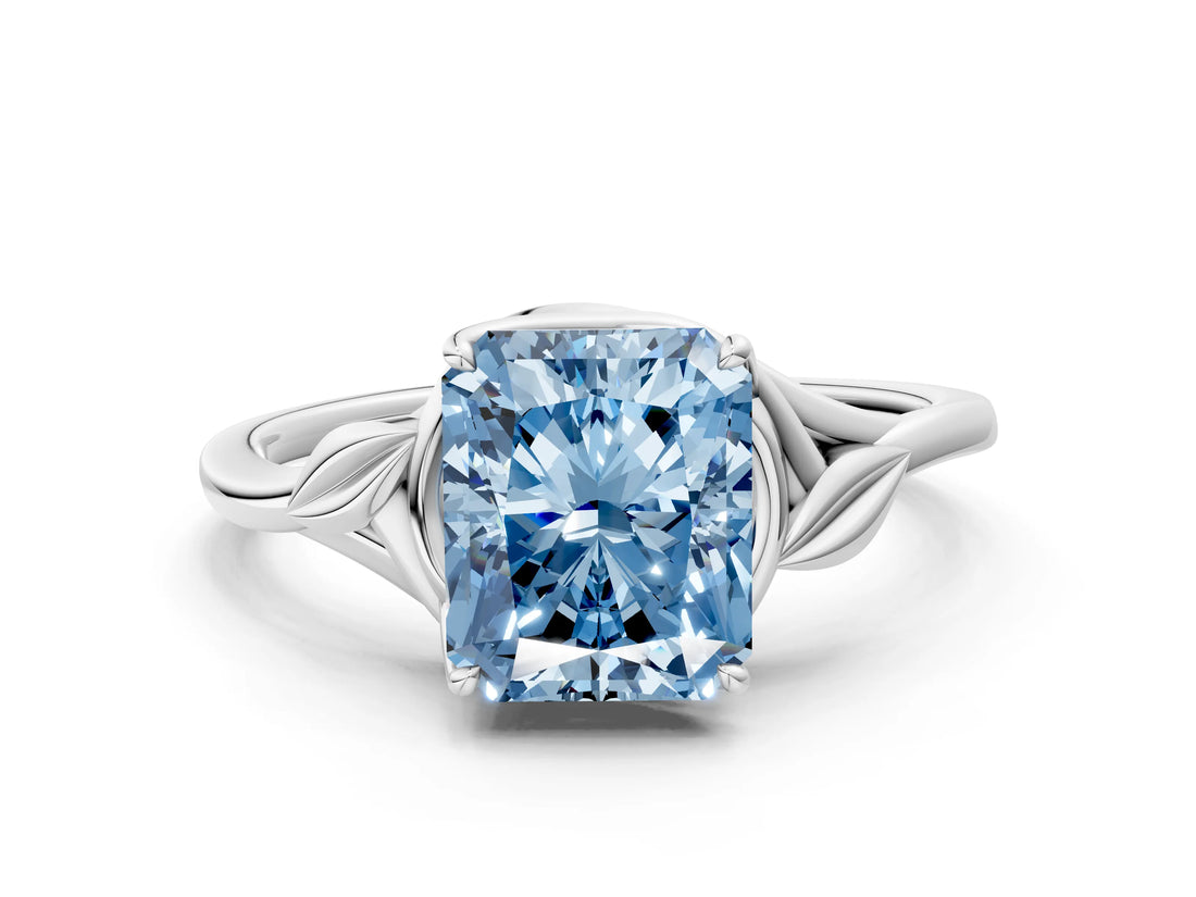 White gold Fancy Blue Radiant Cut Diamond Solitaire Ring with Twist Band and Four-Prong Setting_162