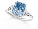 White gold Fancy Blue Radiant Cut Diamond Solitaire Ring with Twist Band and Four-Prong Setting_163