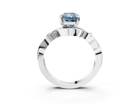 White gold Fancy Blue Radiant Cut Diamond Solitaire Ring with Twisted Band and Prong Setting_322