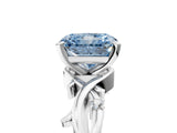 White gold Fancy Blue Radiant Cut Diamond Solitaire Ring with Twisted Band and Prong Setting_324