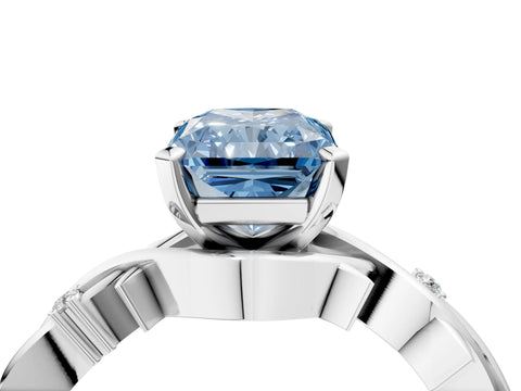 White gold Fancy Blue Radiant Cut Diamond Solitaire Ring with Twisted Band and Prong Setting_331