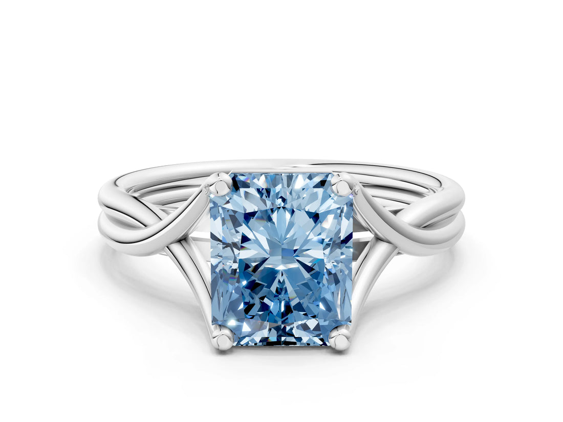 White gold Fancy Blue Radiant Cut Diamond Solitaire Twist Band Prong Setting Ring_54