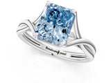 White gold Fancy Blue Radiant Cut Diamond Solitaire Twist Band Prong Setting Ring_56