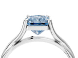 White gold Fancy Blue Radiant Cut Diamond Solitaire Twist Band Prong Setting Ring_59