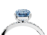 White gold Fancy Blue Radiant  Cut Diamond Solitaire with Pave Band and Four-Prong Setting 4