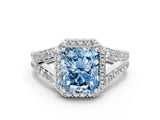 White gold Fancy Blue Radiant Cut Diamond Split Shank Halo Ring with Four-Prong Setting_70