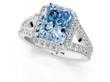 White gold Fancy Blue Radiant Cut Diamond Split Shank Halo Ring with Four-Prong Setting_71