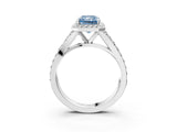 White gold Fancy Blue Radiant Cut Diamond Split Shank Halo Ring with Four-Prong Setting_73