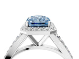 White gold Fancy Blue Radiant Cut Diamond Split Shank Halo Ring with Four-Prong Setting_74