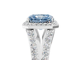 White gold Fancy Blue Radiant Cut Diamond Split Shank Halo Ring with Four-Prong Setting_75