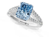 White gold Fancy Blue Radiant Cut Diamond Split Shank Pavé Engagement Ring with Four-Prong Setting_93