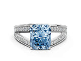 White gold Fancy Blue Radiant Cut Diamond Split Shank Ring with Pavé Band and Four-Prong Setting_61