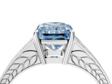White gold Fancy Blue Radiant Cut Diamond Split Shank Ring with Pavé Band and Four-Prong Setting_65