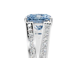 White gold Fancy Blue Radiant Cut Diamond Split Shank Ring with Pavé Band and Four-Prong Setting_67