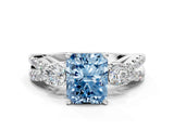 White gold Fancy Blue Radiant Cut Diamond Three-Stone Ring with Pavé Split Shank and Four-Prong Setting_78