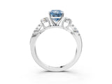 White gold Fancy Blue Radiant Cut Diamond Three-Stone Ring with Pavé Split Shank and Four-Prong Setting_81