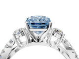 White gold Fancy Blue Radiant Cut Diamond Three-Stone Ring with Pavé Split Shank and Four-Prong Setting_81