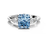 White gold Fancy Blue Radiant Cut Diamond Three-Stone Ring with Pear  Side Stones and Prong Setting_132