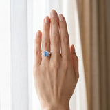 White gold Fancy Blue Radiant Cut Diamond Three-Stone Ring with Pear  Side Stones and Prong Setting_145