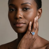 White gold Fancy Blue Radiant Cut Diamond Three-Stone Ring with Pear  Side Stones and Prong Setting_146