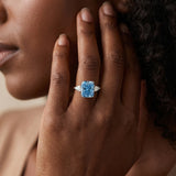 White gold Fancy Blue Radiant Cut Diamond Three-Stone Ring with Pear  Side Stones and Prong Setting_147