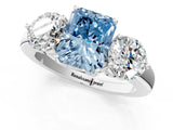 White gold Fancy Blue Radiant Cut Diamond Three-Stone Ring with Prong Setting and Classic Band_150