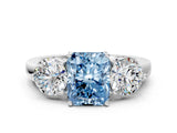 White gold Fancy Blue Radiant Cut Diamond Three-Stone Ring with Prong Setting and Classic Band_155