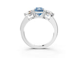 White gold Fancy Blue Radiant Cut Diamond Three-Stone Ring with Prong Setting and Classic Band_158