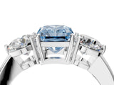 White gold Fancy Blue Radiant Cut Diamond Three-Stone Ring with Prong Setting and Classic Band_159
