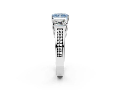 White gold Fancy Blue Radiant Cut Diamond Three-Stone Ring with Prong Setting and Textured Band_14