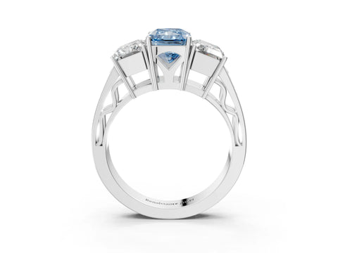 White gold Fancy Blue Radiant Cut Diamond Three-Stone Ring with Prong Setting and Textured Band_15