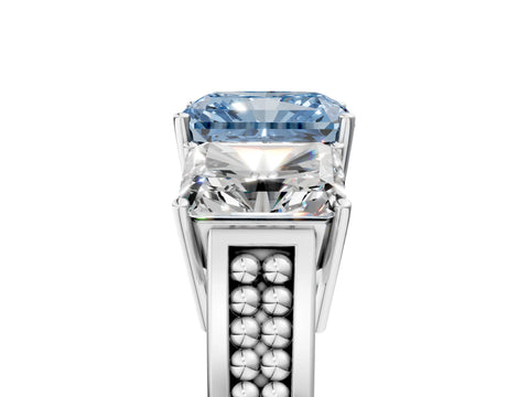 White gold Fancy Blue Radiant Cut Diamond Three-Stone Ring with Prong Setting and Textured Band_17