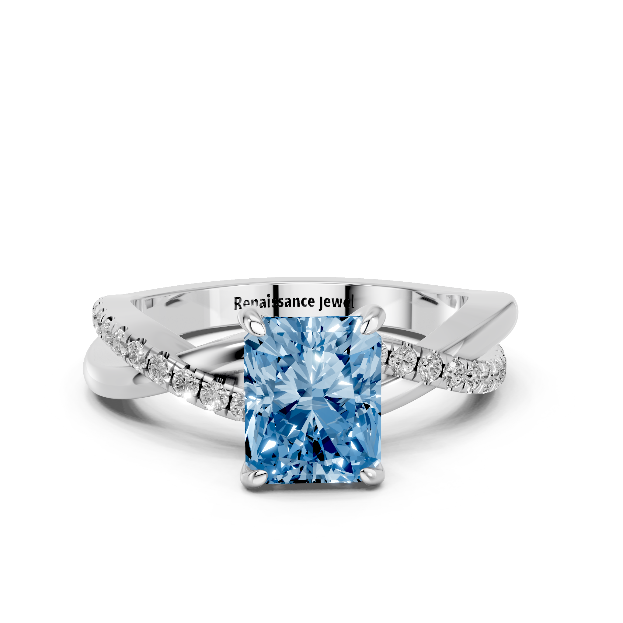 White gold Fancy Blue Radiant  Cut Diamond Twist Band Solitaire with Prong Setting_11