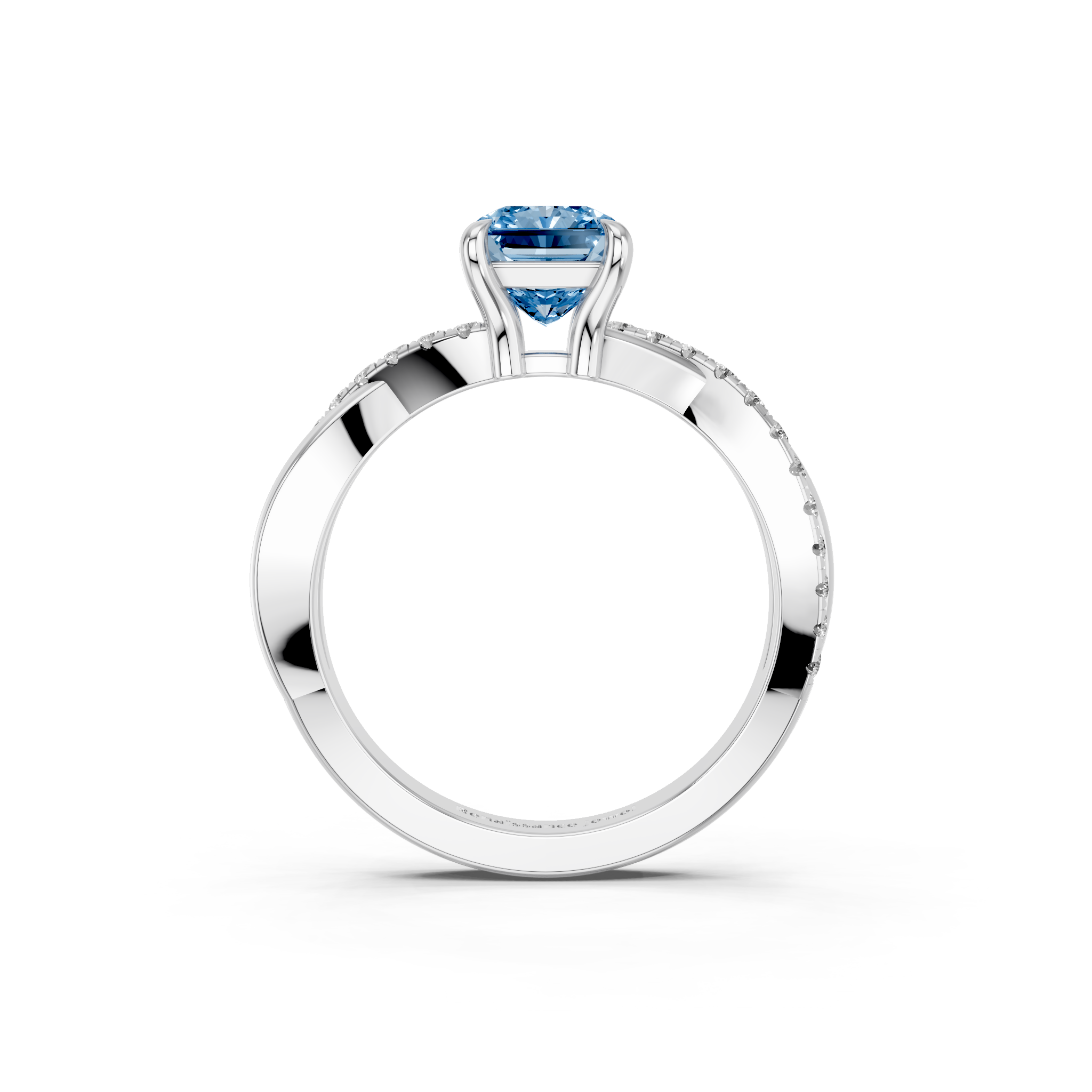 White gold Fancy Blue Radiant  Cut Diamond Twist Band Solitaire with Prong Setting_5