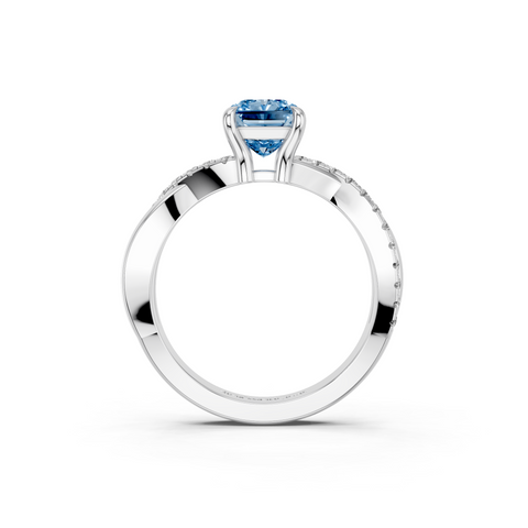 White gold Fancy Blue Radiant  Cut Diamond Twist Band Solitaire with Prong Setting_5