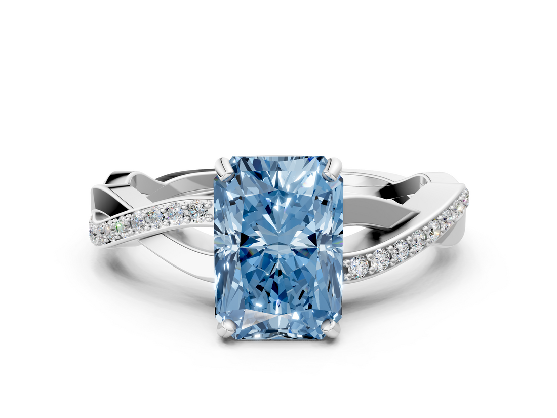 White gold Fancy Blue Radiant  Cut Diamond Twisted Band Engagement Ring with Prong Setting_3