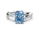 White gold Fancy Blue Radiant  Cut Diamond Twisted Band Engagement Ring with Prong Setting_3