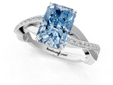 White gold Fancy Blue Radiant  Cut Diamond Twisted Band Engagement Ring with Prong Setting_4