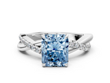 White gold Fancy Blue Radiant  Cut Diamond Twisted Band with Pavé Setting and Four-Prong Setting_20
