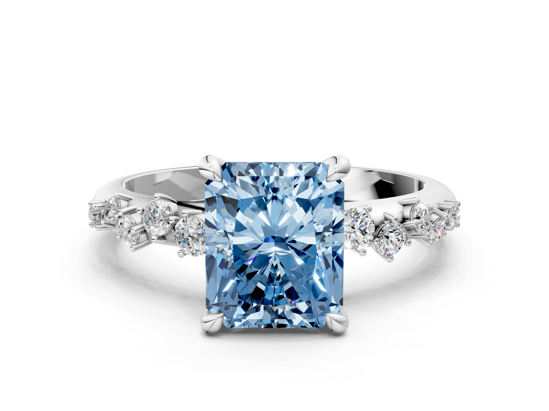 White gold Fancy Blue Radiant  Cut Diamond Vine Band with Four-Prong Setting_60