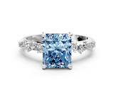 White gold Fancy Blue Radiant  Cut Diamond Vine Band with Four-Prong Setting_61